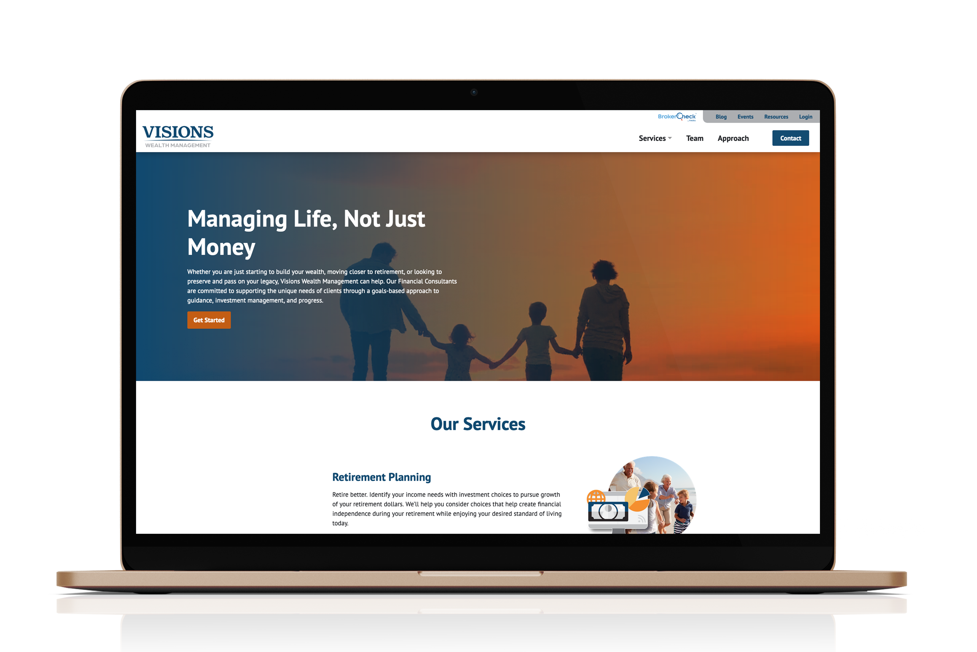 Visions Wealth Management website displayed on a laptop